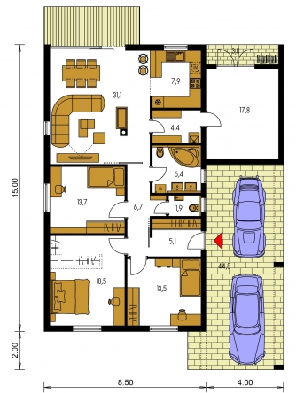 Image miroir | Plan de sol du rez-de-chaussée - BUNGALOW 209